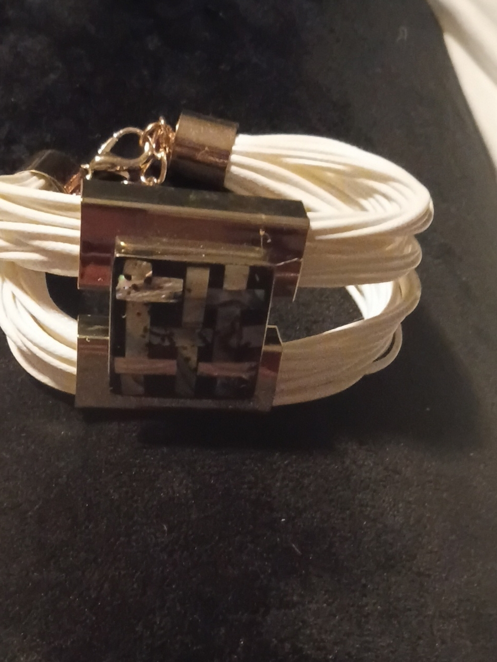 White Cord Multi-Strand Bracelet with Gold Accent